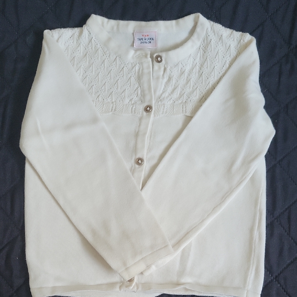 3/20$ TAPE A L'OEIL Cream Knit Button Pullover Gril 3 Years